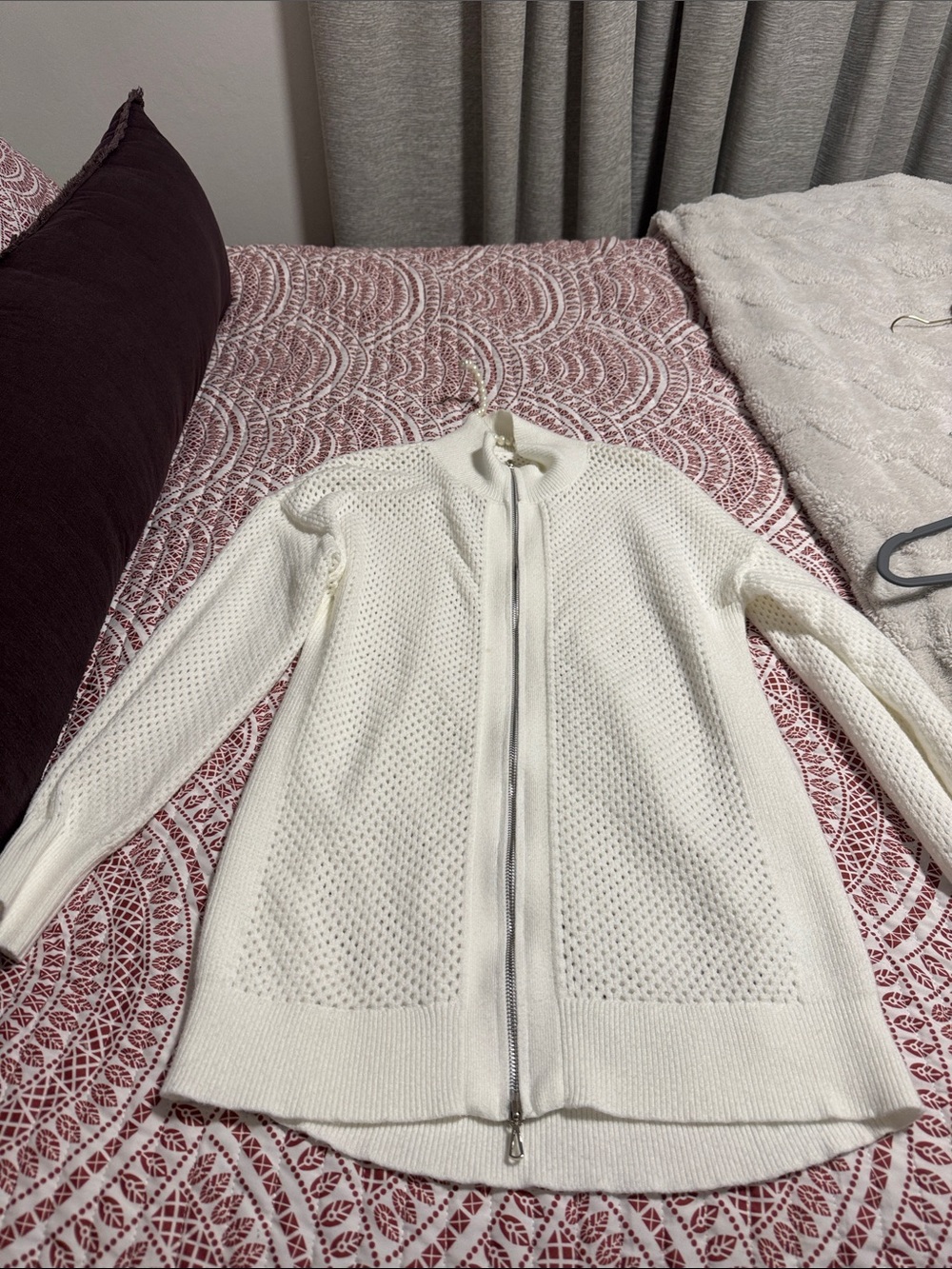 White Tunic Zip Open Knit Cardigan Sweater